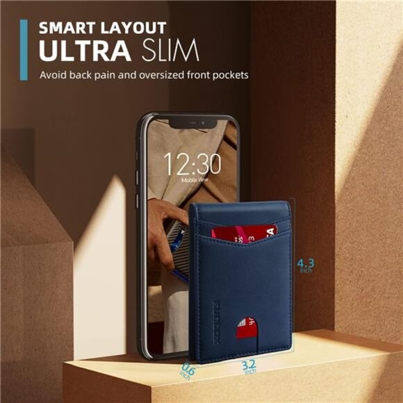 Wallet for Men Slim Rfid Leather 2 ID Window With Gift Box - Picture 3 of 6